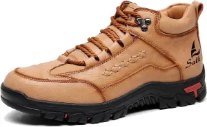 Men's Leather Waterproof Hiking Ankle Boots Casual Lace Up Non-Slip Platform Sneakers Booties Fall Winter Outdoor Trekking Climbing Boots