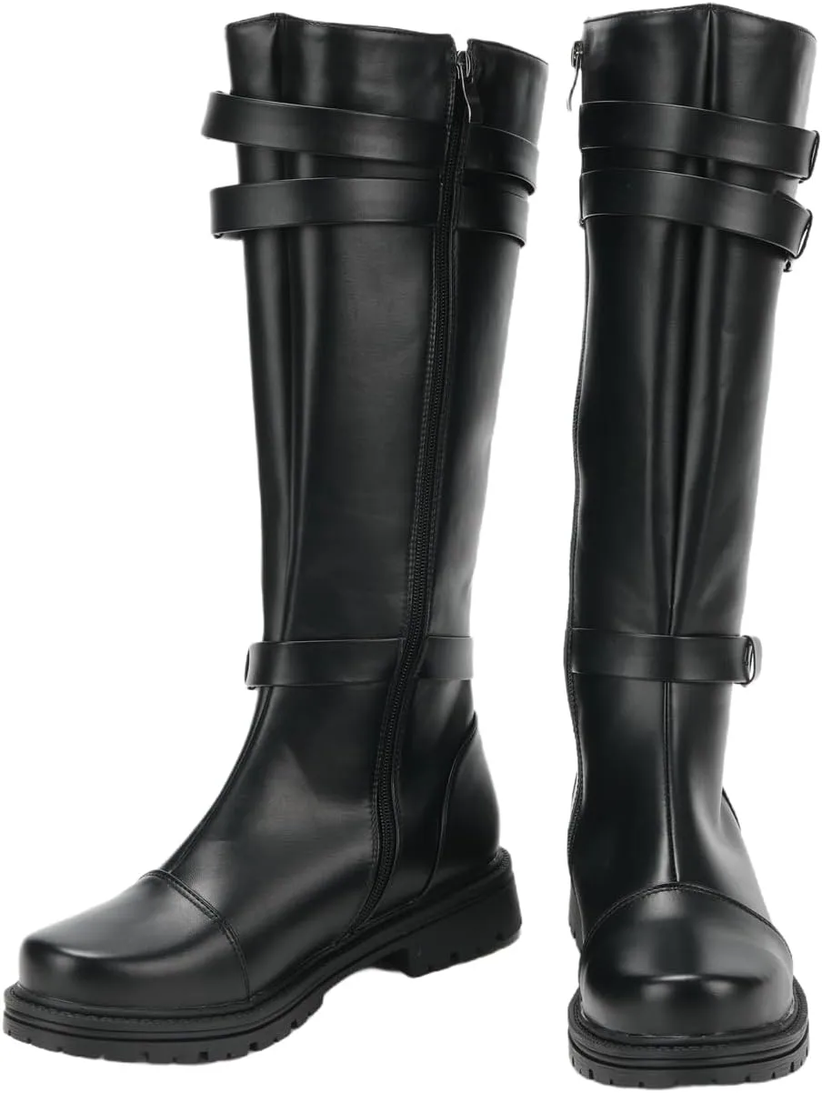 Men's Medieval Tall Boots Renaissance Retro Knee High Shoes Viking Pirate Footwear for Halloween Stage Cosplay Costume