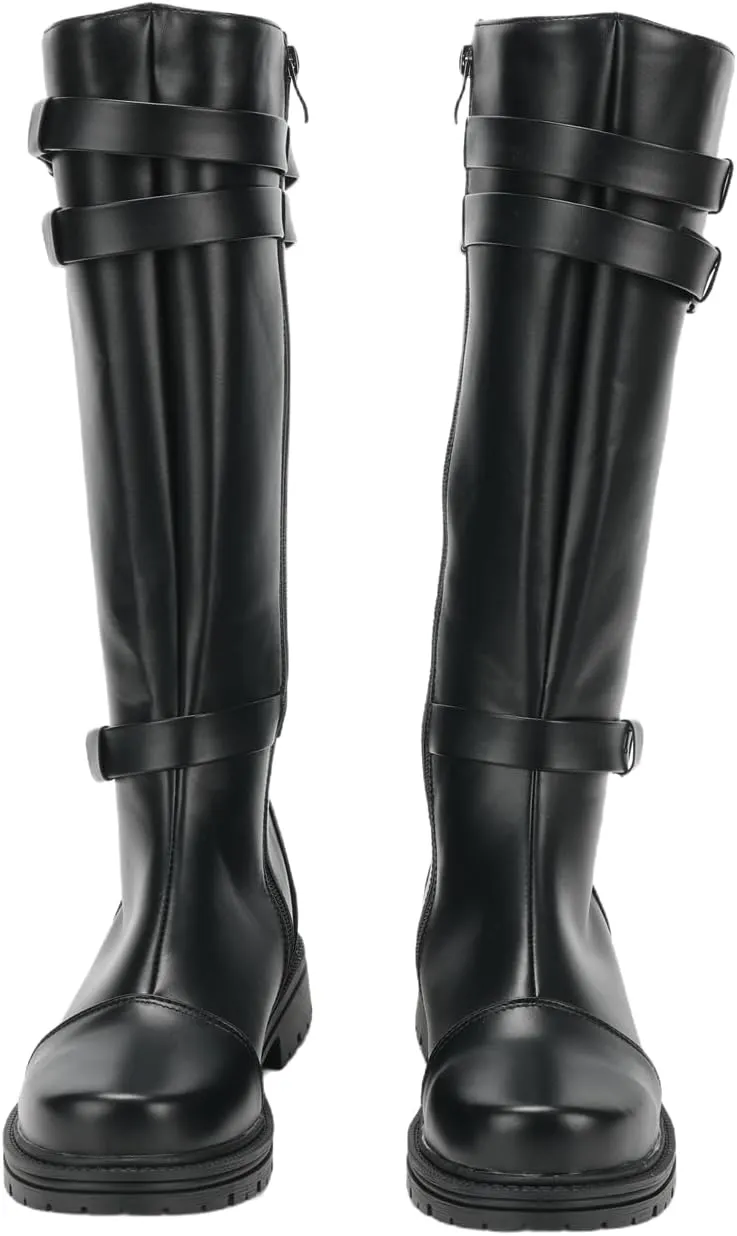 Men's Medieval Tall Boots Renaissance Retro Knee High Shoes Viking Pirate Footwear for Halloween Stage Cosplay Costume