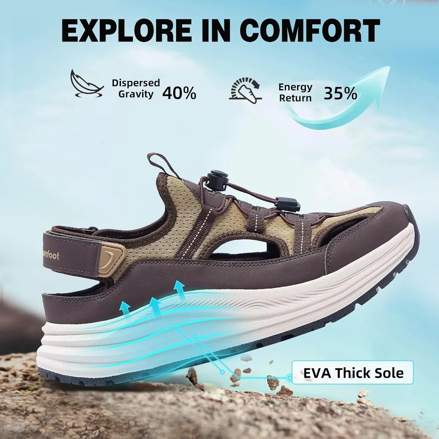 Men's Orthopedic Close Toes Hiking Sandals: Plantar Fasciitis Arch Support Adjustable Hook Loop Strap Athletic Sport Shoes, Comfortable Casual Camping Waterproof Summer Walking Sandals
