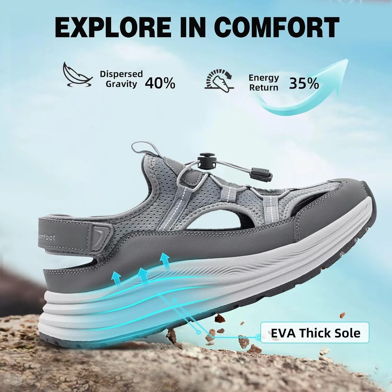Men's Orthopedic Close Toes Hiking Sandals: Plantar Fasciitis Arch Support Adjustable Hook Loop Strap Athletic Sport Shoes, Comfortable Casual Camping Waterproof Summer Walking Sandals