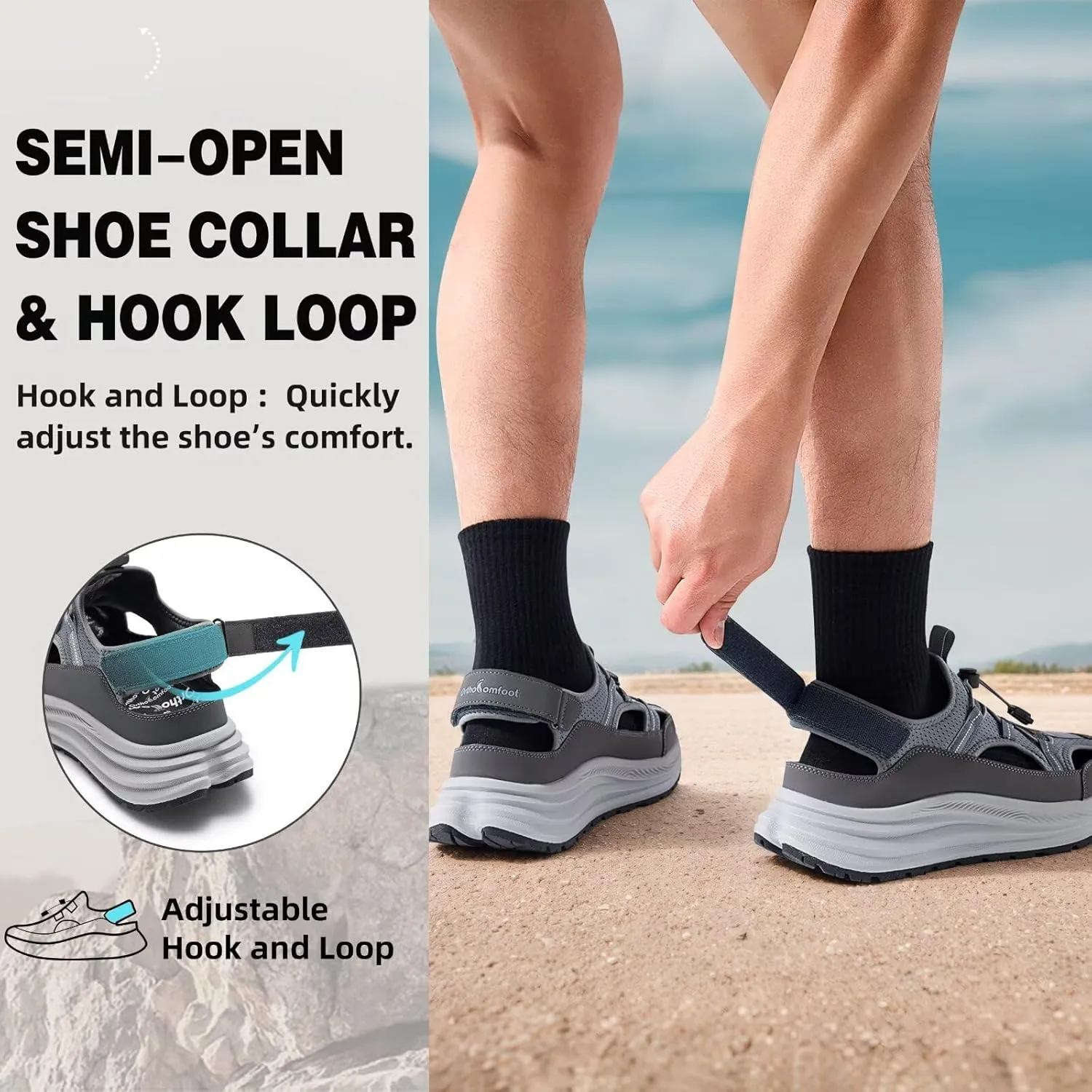 Men's Orthopedic Close Toes Hiking Sandals: Plantar Fasciitis Arch Support Adjustable Hook Loop Strap Athletic Sport Shoes, Comfortable Casual Camping Waterproof Summer Walking Sandals