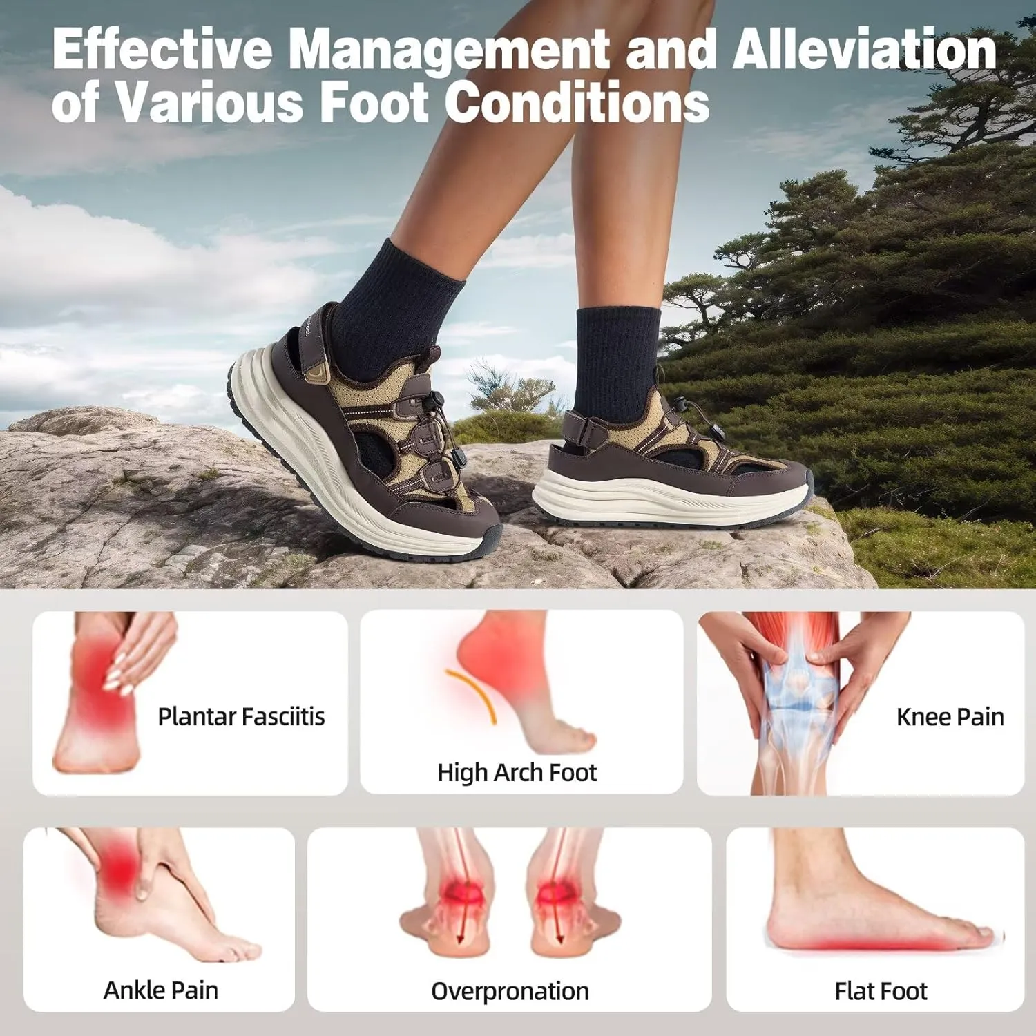 Men's Orthopedic Close Toes Hiking Sandals: Plantar Fasciitis Arch Support Adjustable Hook Loop Strap Athletic Sport Shoes, Comfortable Casual Camping Waterproof Summer Walking Sandals