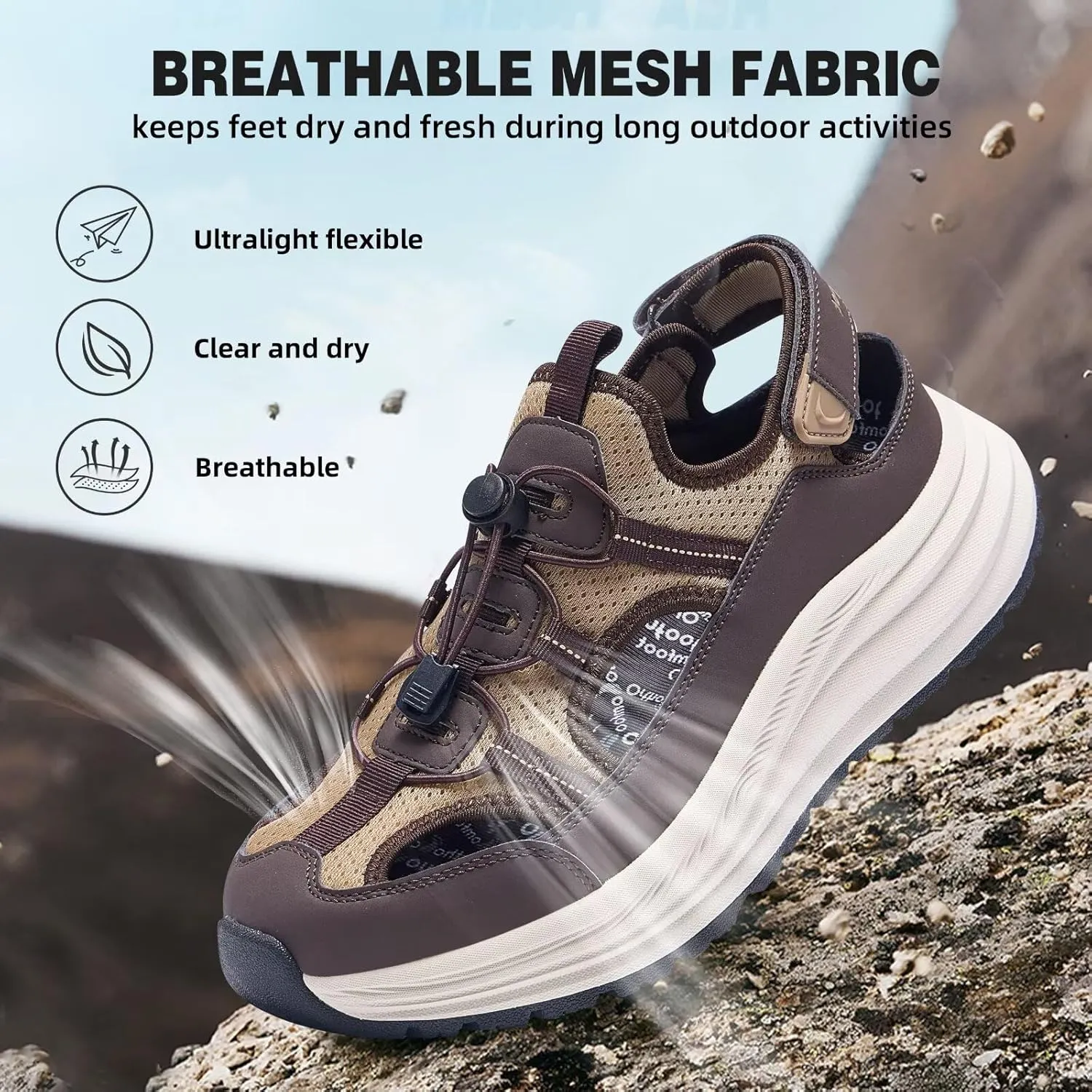 Men's Orthopedic Close Toes Hiking Sandals: Plantar Fasciitis Arch Support Adjustable Hook Loop Strap Athletic Sport Shoes, Comfortable Casual Camping Waterproof Summer Walking Sandals