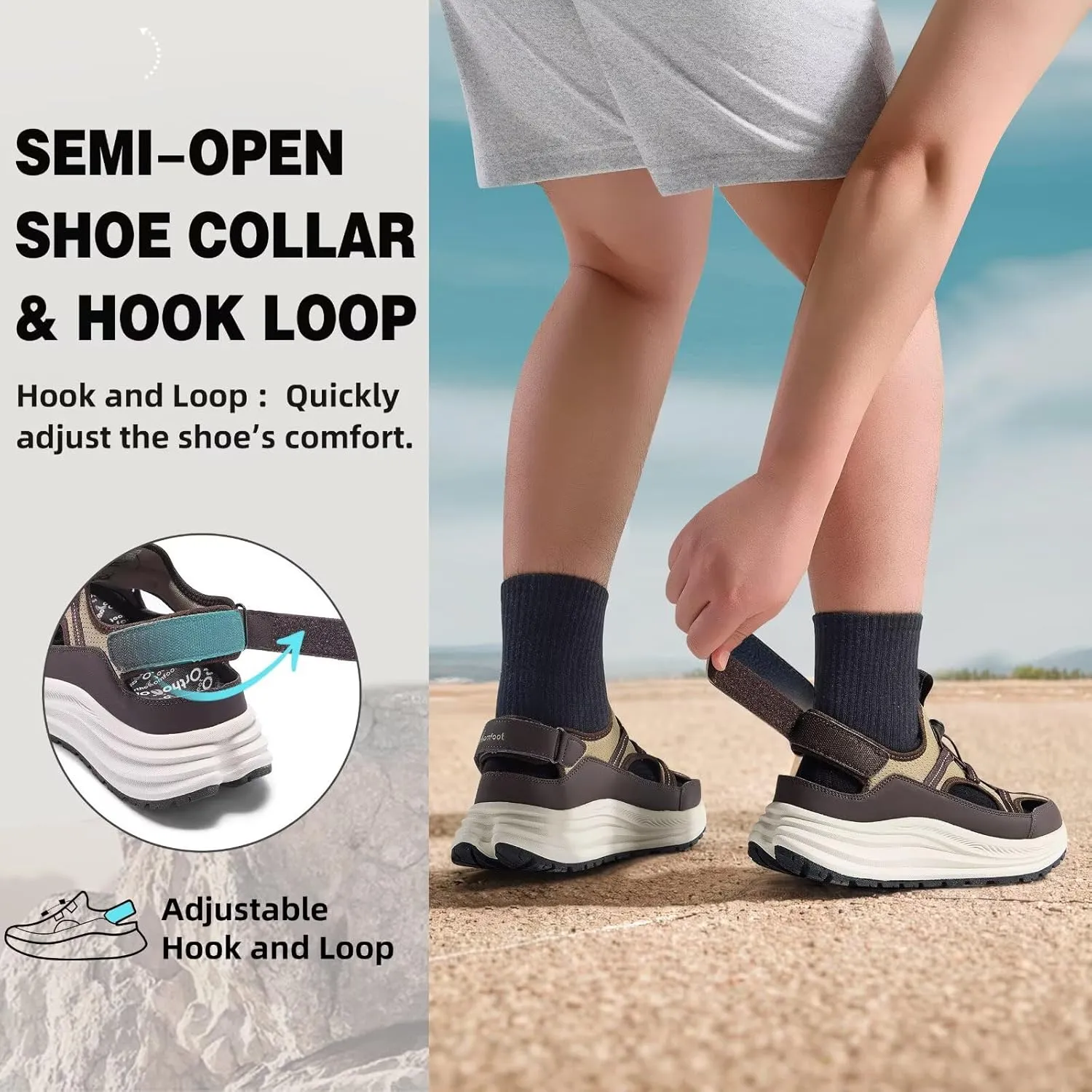 Men's Orthopedic Close Toes Hiking Sandals: Plantar Fasciitis Arch Support Adjustable Hook Loop Strap Athletic Sport Shoes, Comfortable Casual Camping Waterproof Summer Walking Sandals