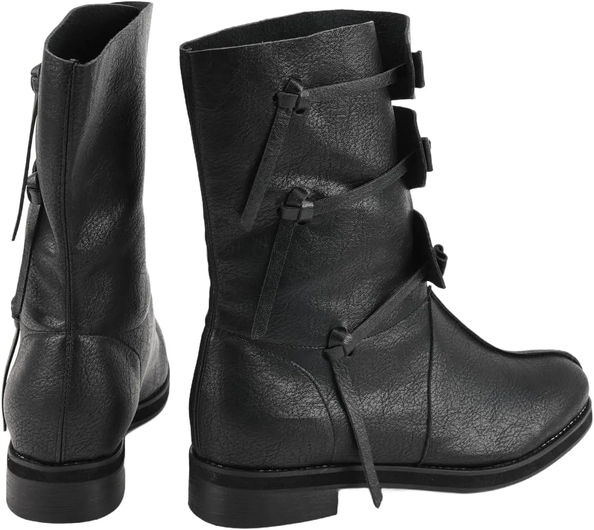 Mens Renaissance Medieval Faux Leather Boots Lace Up Gothic Vintage Pirate Viking Tied Shoes for Halloween Stage Cosplay