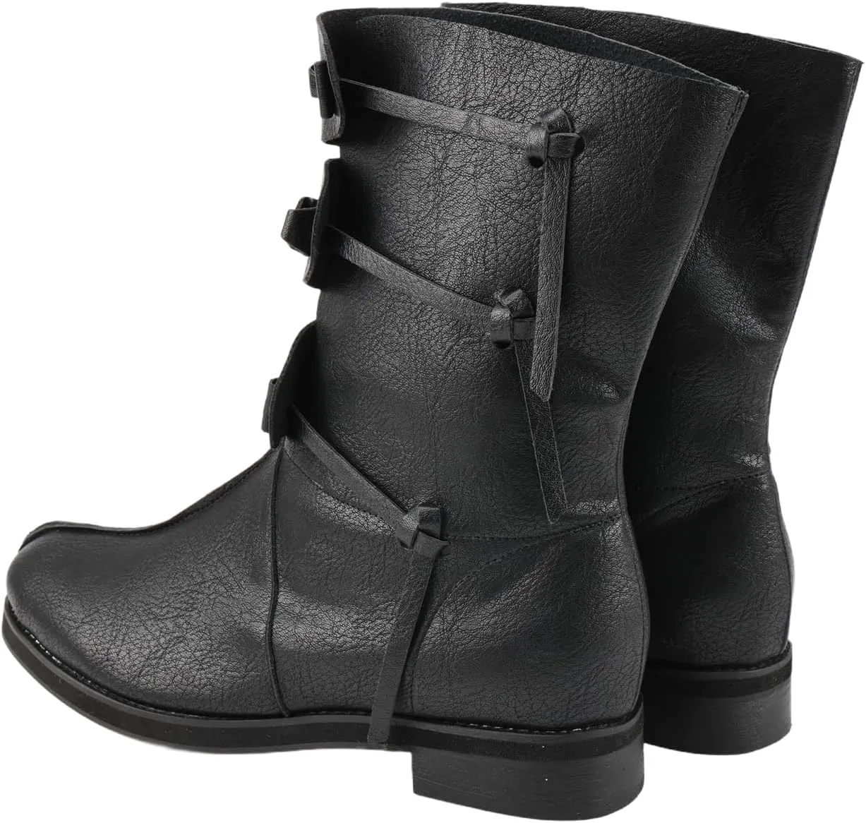 Mens Renaissance Medieval Faux Leather Boots Lace Up Gothic Vintage Pirate Viking Tied Shoes for Halloween Stage Cosplay