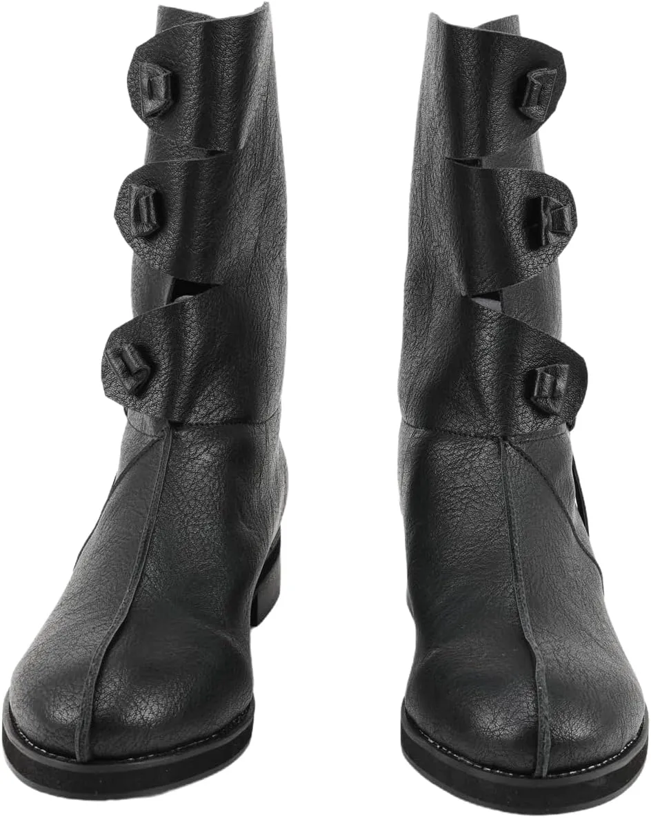 Mens Renaissance Medieval Faux Leather Boots Lace Up Gothic Vintage Pirate Viking Tied Shoes for Halloween Stage Cosplay