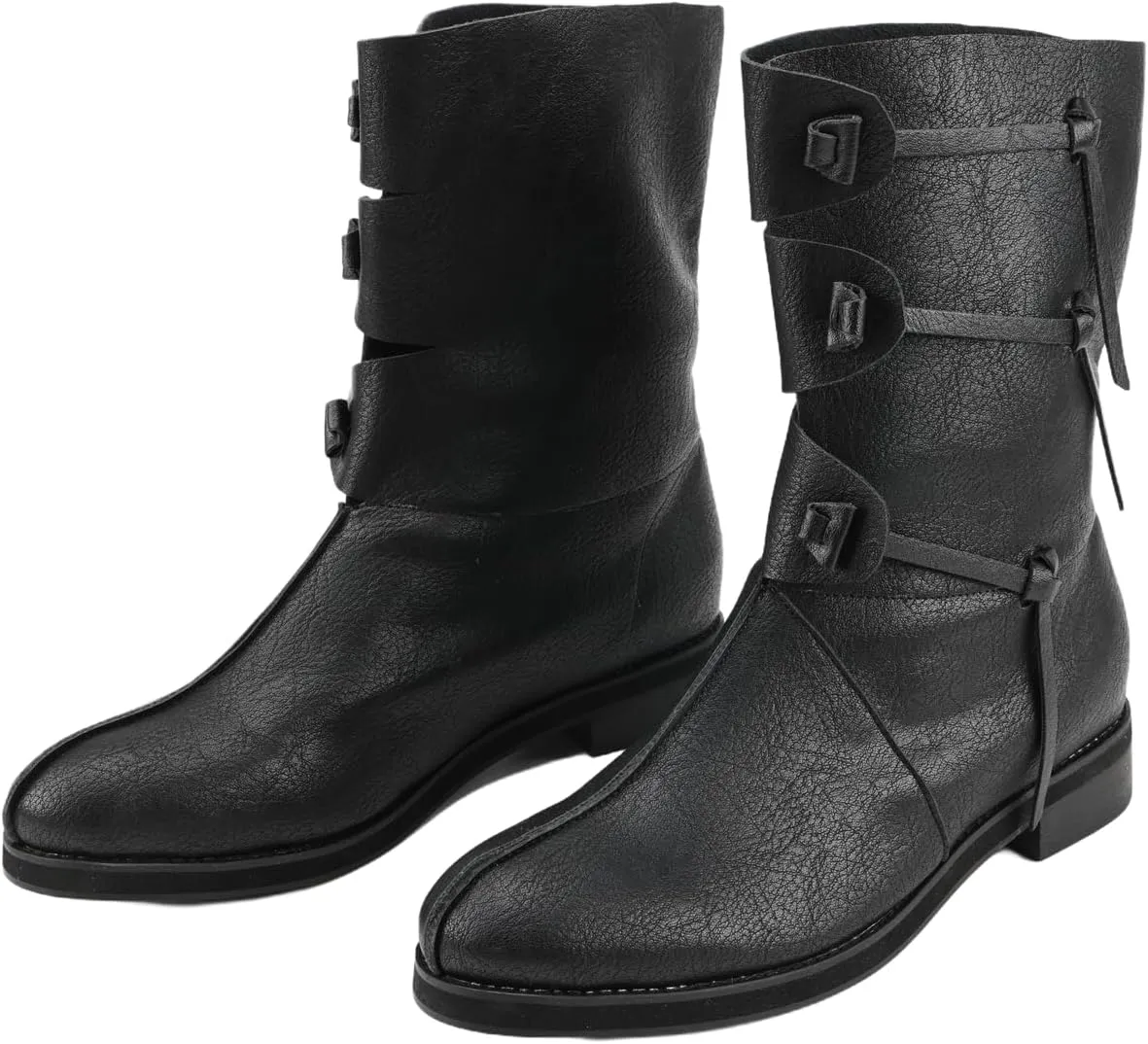 Mens Renaissance Medieval Faux Leather Boots Lace Up Gothic Vintage Pirate Viking Tied Shoes for Halloween Stage Cosplay