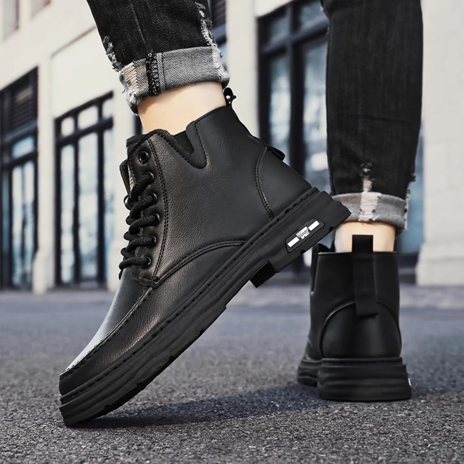 Mens Retro Leather Lace Up Platform Ankle Chukka Boots Casual Round Toe Slip On Dress Shoes for Daily Driving Walking