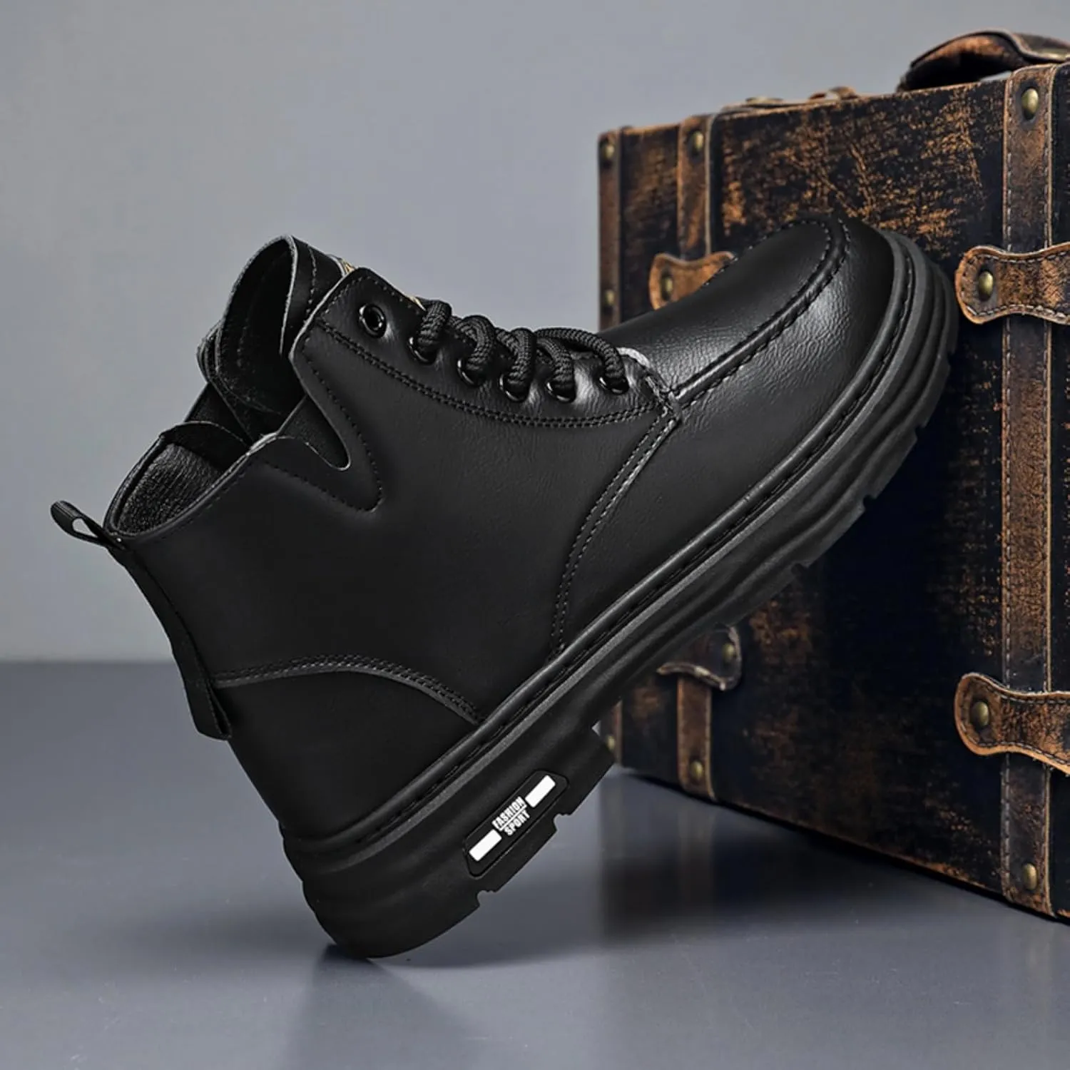 Mens Retro Leather Lace Up Platform Ankle Chukka Boots Casual Round Toe Slip On Dress Shoes for Daily Driving Walking