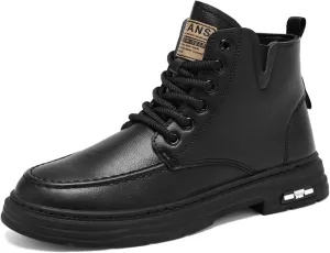 Mens Retro Leather Lace Up Platform Ankle Chukka Boots Casual Round Toe Slip On Dress Shoes for Daily Driving Walking