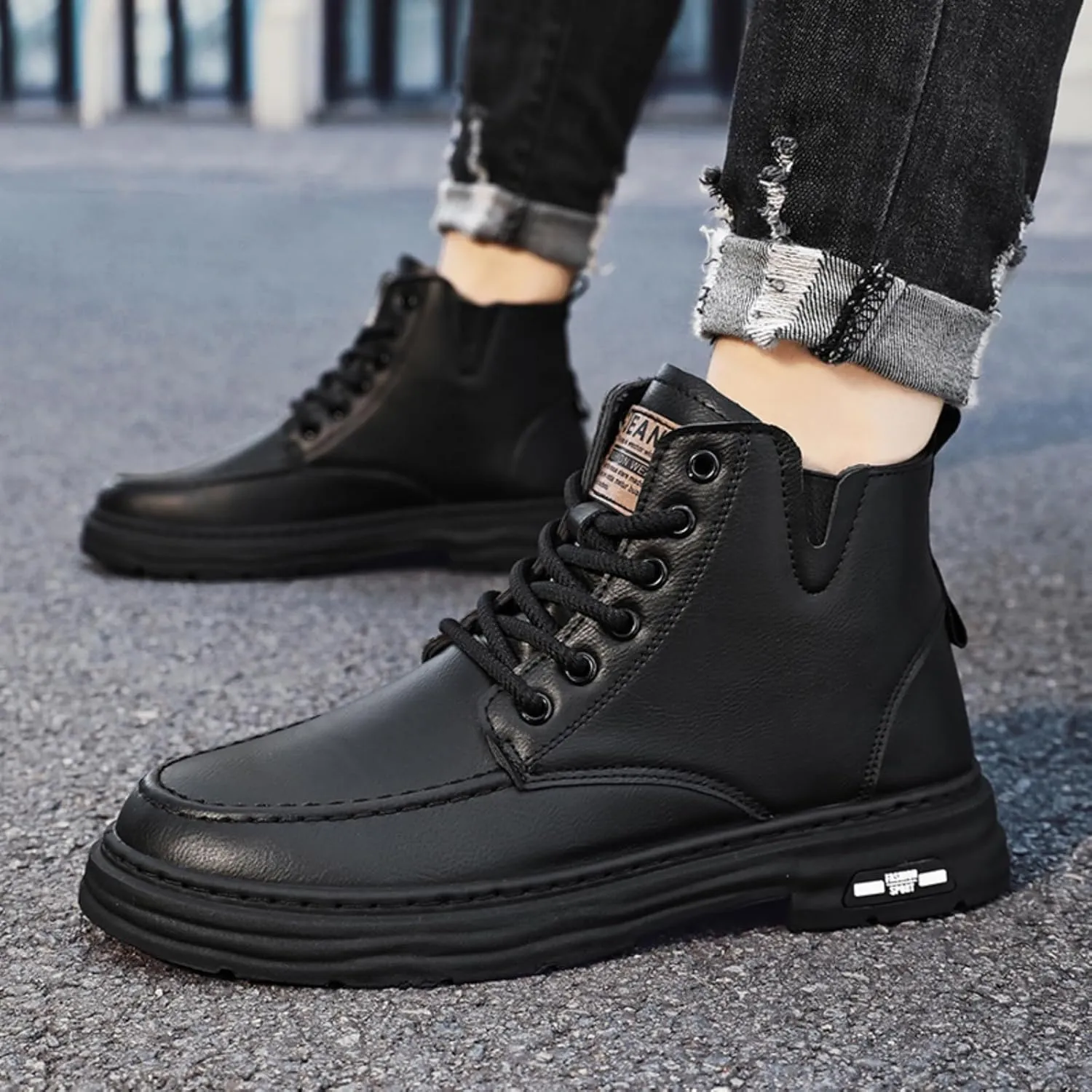 Mens Retro Leather Lace Up Platform Ankle Chukka Boots Casual Round Toe Slip On Dress Shoes for Daily Driving Walking