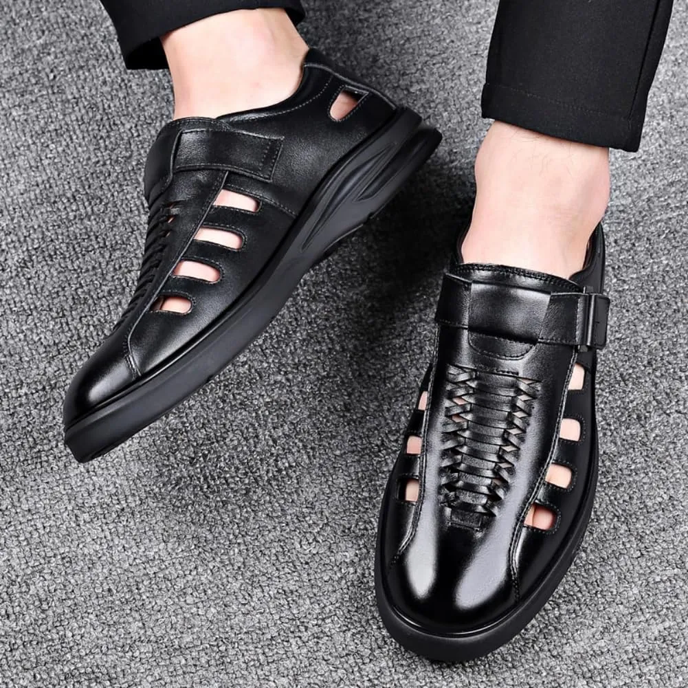 Men's Summer Working Business Dress Sandals Huaraches para Hombres Fisherman Synthetic Leather Walking Office Breathable Oxfords