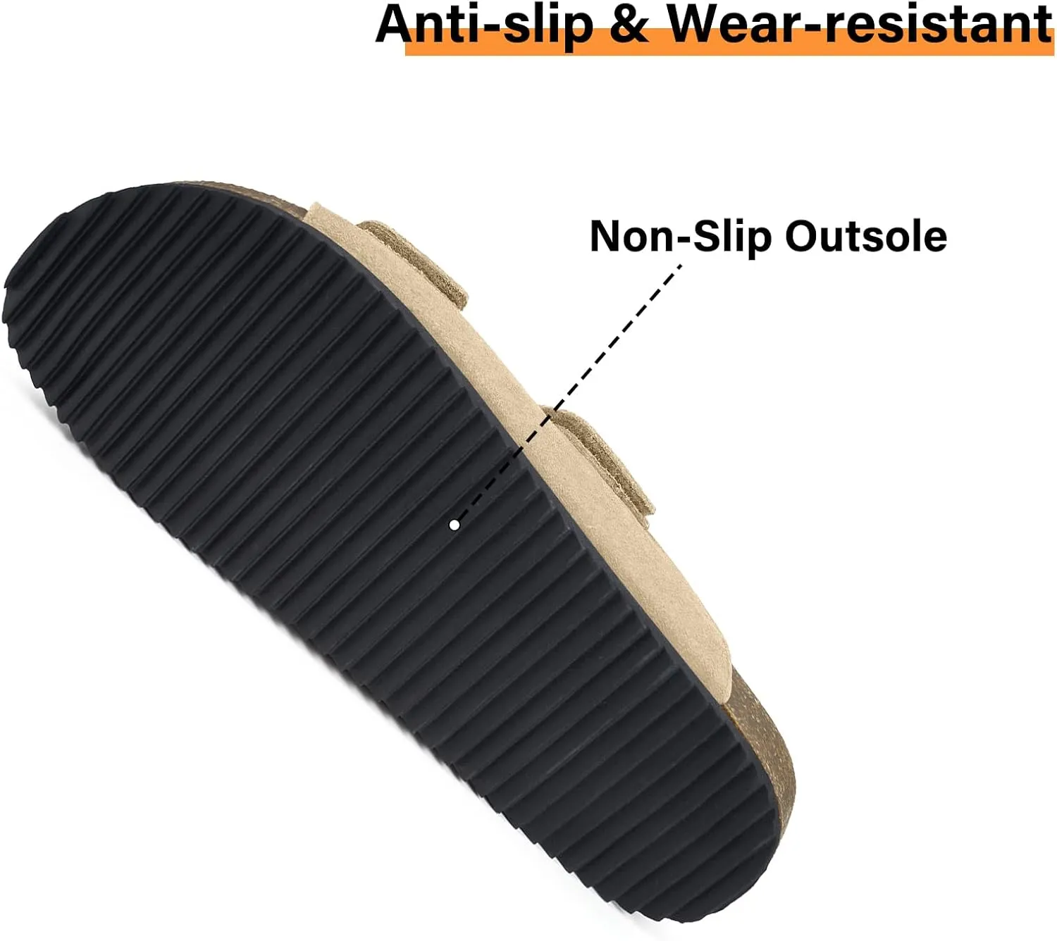 Mens Womens Cork Footbed Sandals Suede Leather Flat Sandals Arch Support Orthotic Summer Slip on Open Toe Outdoor Slide Shoes with Adjustable Double Strap & Back Strap