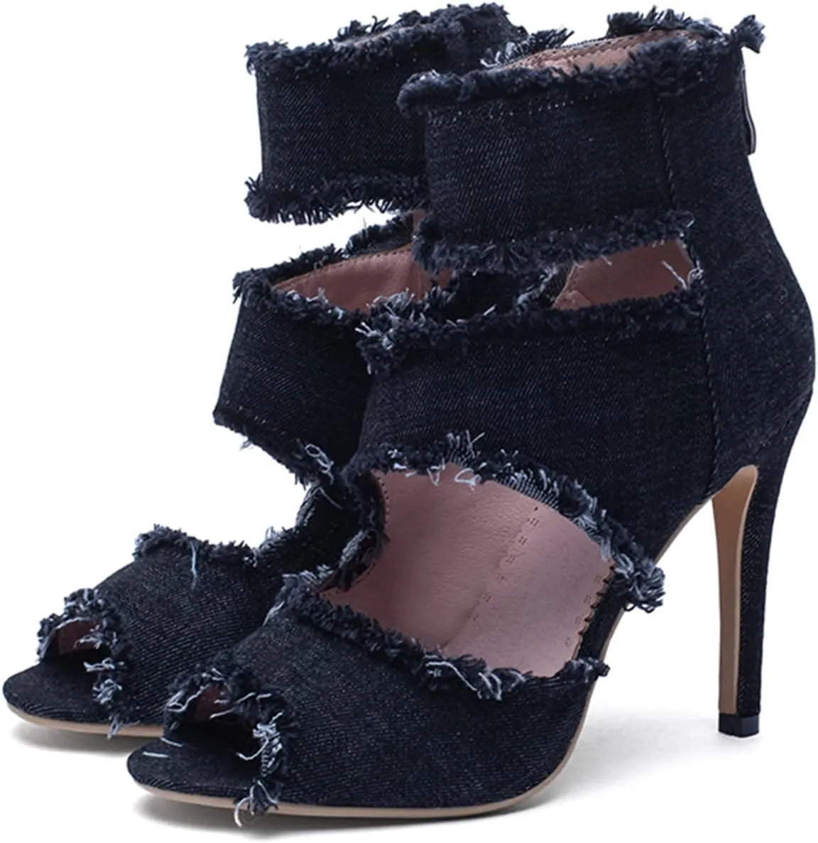 MEOTINA Open Toe Booties for Women Dressy Sandals Peep Toe Boots Block Heels Summer Gladiator Shoes