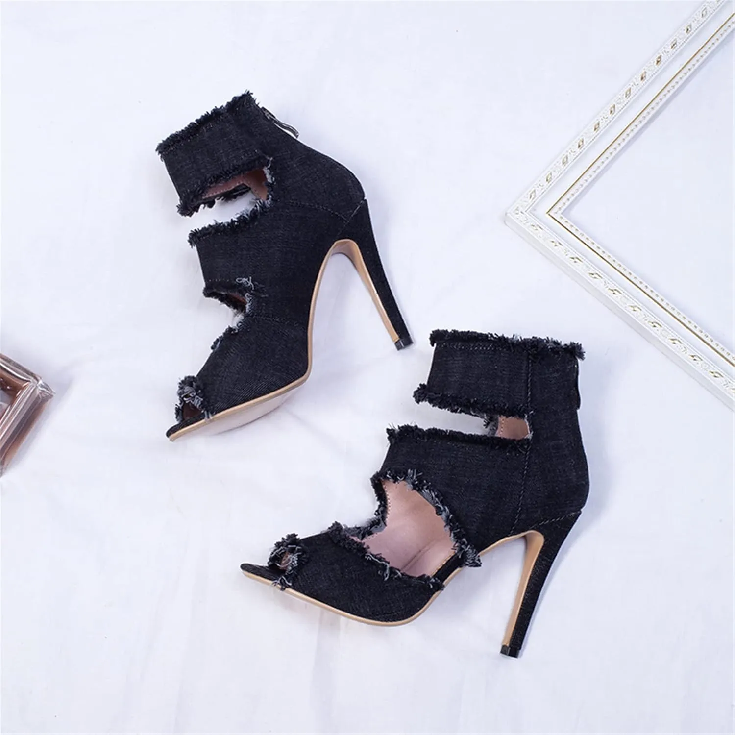 MEOTINA Open Toe Booties for Women Dressy Sandals Peep Toe Boots Block Heels Summer Gladiator Shoes