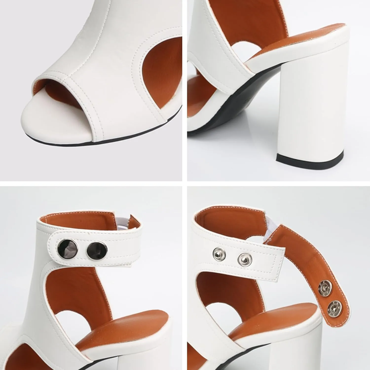 MEOTINA Open Toe Booties for Women Dressy Sandals Peep Toe Boots Block Heels Summer Gladiator Shoes