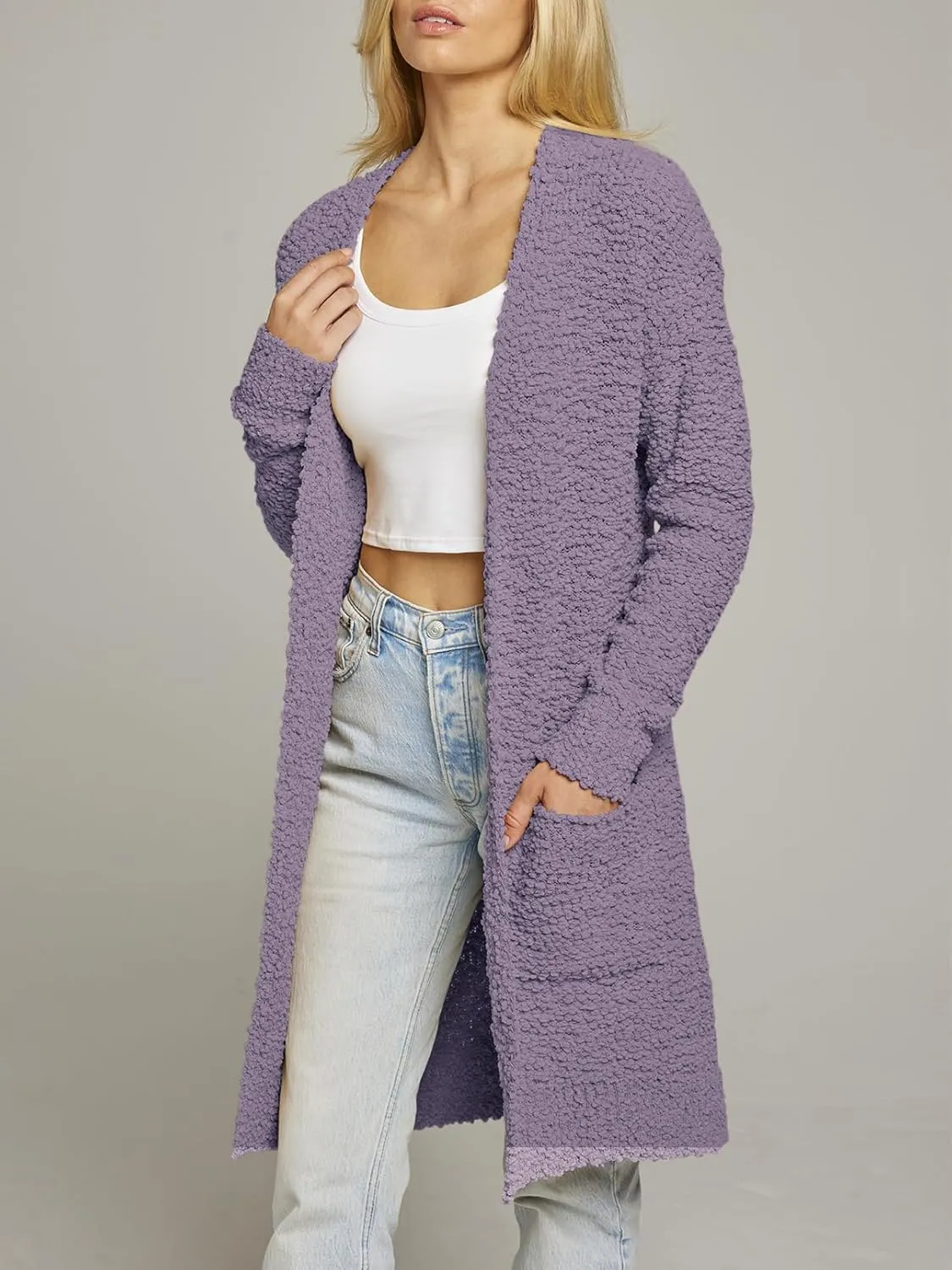 MEROKEETY Women's Long Sleeve Soft Chunky Knit Sweater Open Front Cardigans Outwear Coat