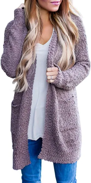 MEROKEETY Women's Long Sleeve Soft Chunky Knit Sweater Open Front Cardigans Outwear Coat