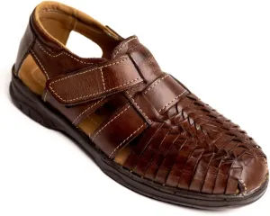 Mexico en la Piel handmade men’s leather fisherman huaraches sandals – genuine leather, adjustable hook-and-loop strap, closed-toe design, casual and comfortable slip-on shoes – available in tan and moka