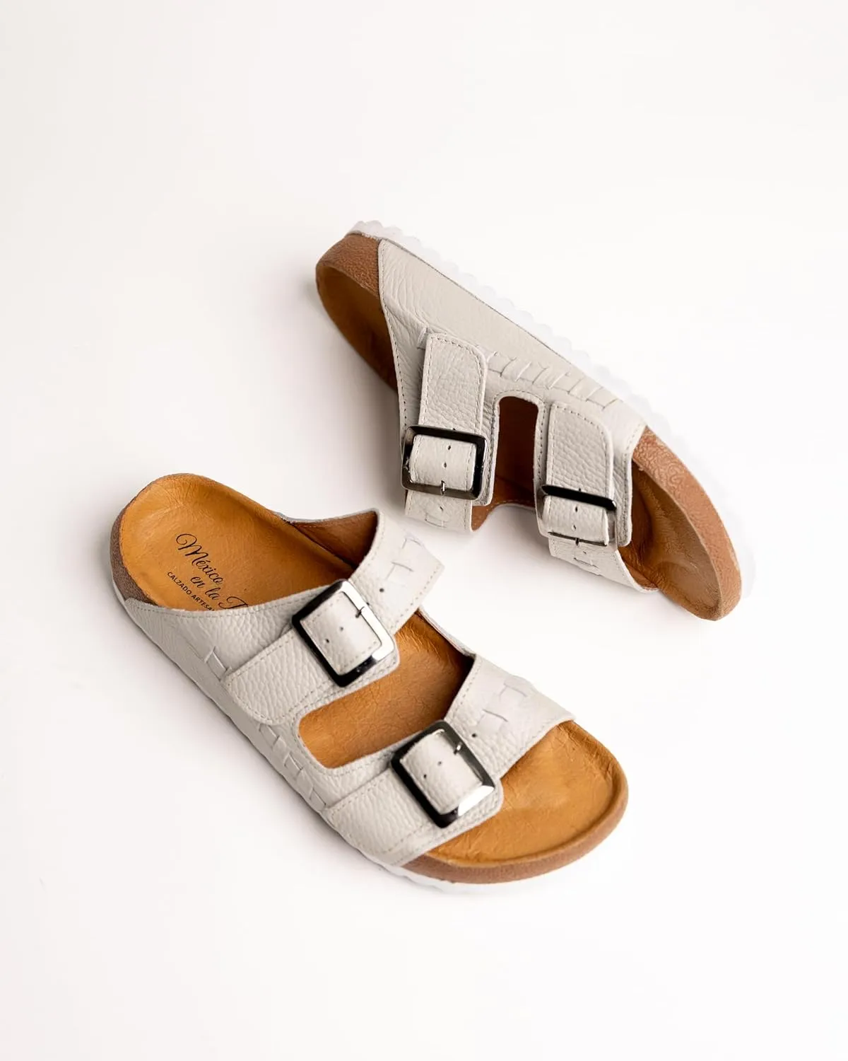 Mexico en la Piel Men's Handmade Leather Huarache Sandals - Flats, Double Buckle Adjustable Closure, Open-Toe Design, EVA Sole, Casual and Comfortable Shoes for Daily Wear