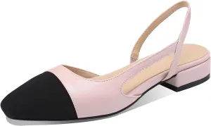 MICIFA slingback flats for women, Round Toe Low heel Sandals Fashion Splicing Dress Shoes for Women
