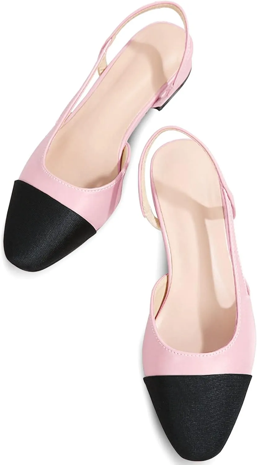 MICIFA slingback flats for women, Round Toe Low heel Sandals Fashion Splicing Dress Shoes for Women