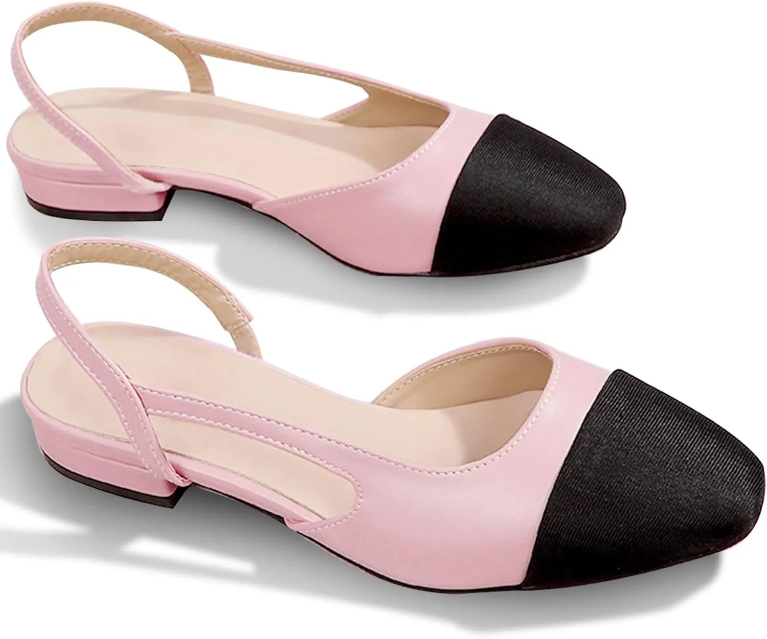 MICIFA slingback flats for women, Round Toe Low heel Sandals Fashion Splicing Dress Shoes for Women