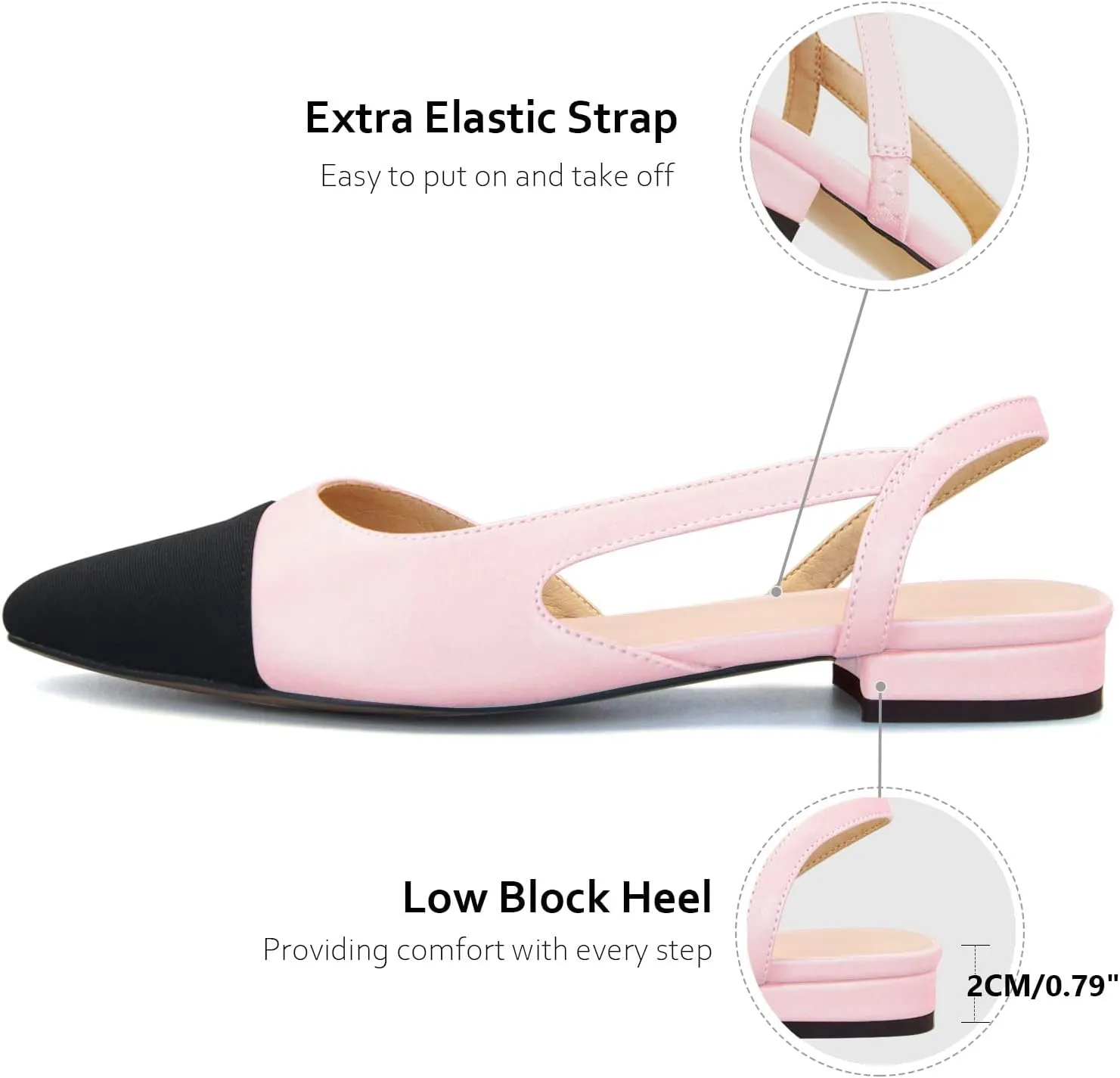 MICIFA slingback flats for women, Round Toe Low heel Sandals Fashion Splicing Dress Shoes for Women