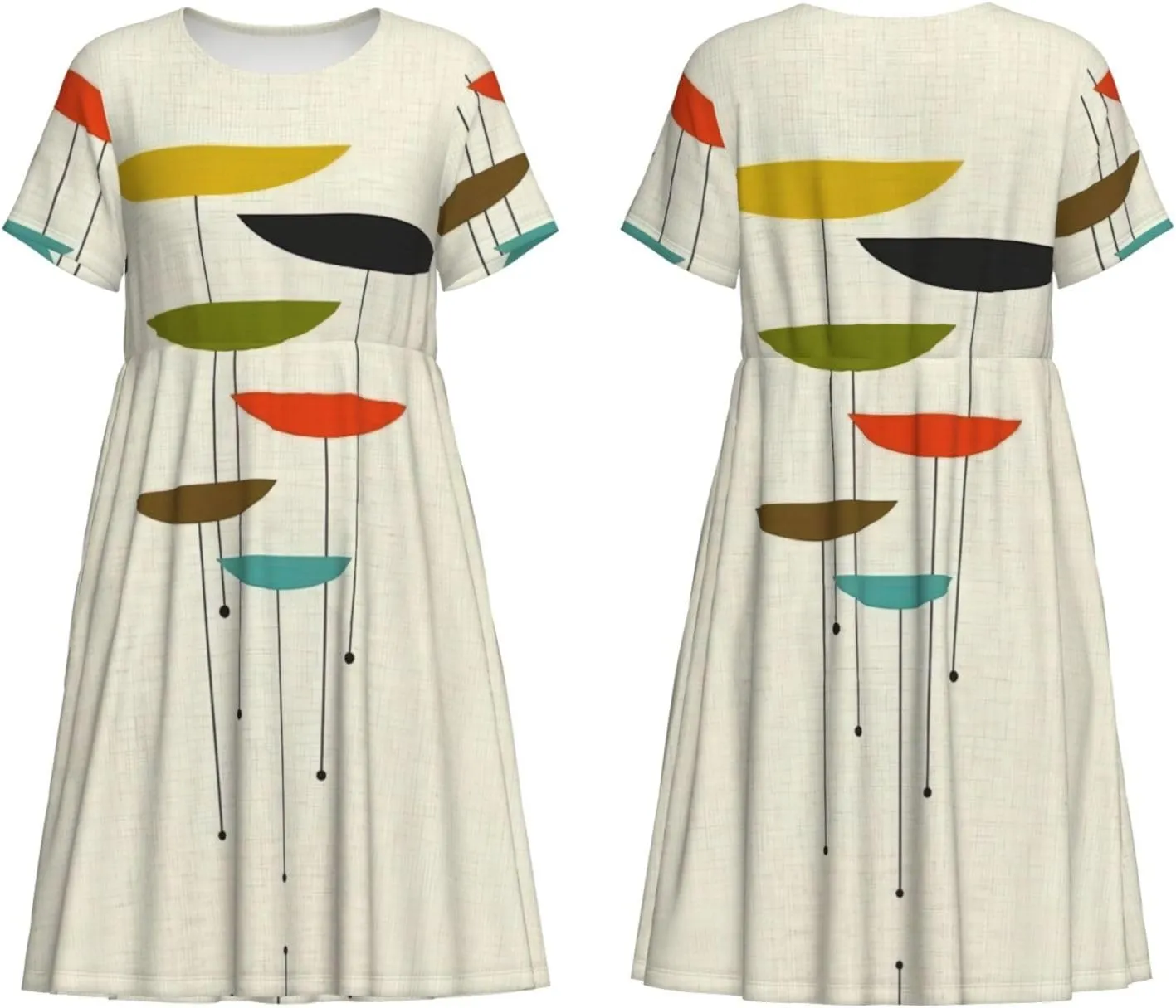 mid Century Modern Prints Print Women's Casual T Shirt Dress Swing Dresses Summer Short Sleeve with Pockets