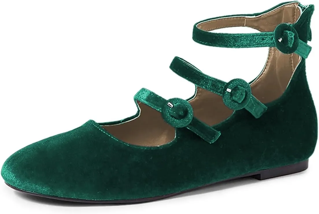 Milooey shoes Women's Mary Jane Flats Comfy Round Toe Low Heel Flats Triple Ankle Strap Sandals Classic Party Dress Bridal Shoes Size 4-16 Us