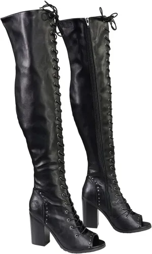 Milwaukee Leather MBL9421 Women's Black Lace-Up Knee-High Fashion Casual Boots with Open Toe
