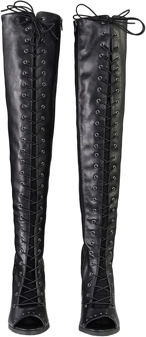 Milwaukee Leather MBL9421 Women's Black Lace-Up Knee-High Fashion Casual Boots with Open Toe