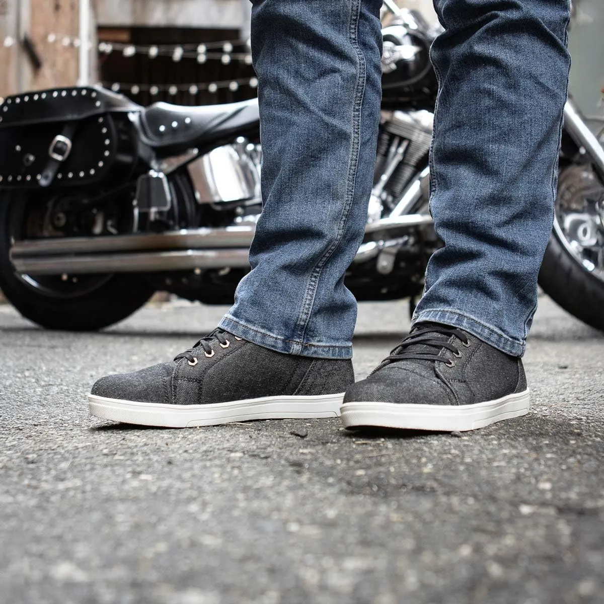 Milwaukee Leather MBM9108 Men's Black Canvas Reinforced Motorcycle Casual Street Riding Shoes w/Ankle Support - 10