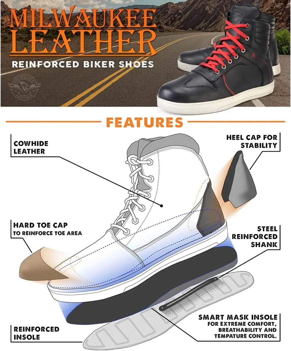 Milwaukee Leather Men's Motorcycle Reinforced Street Biker Casual Riding Shoes Leather Suede Canvas - 10