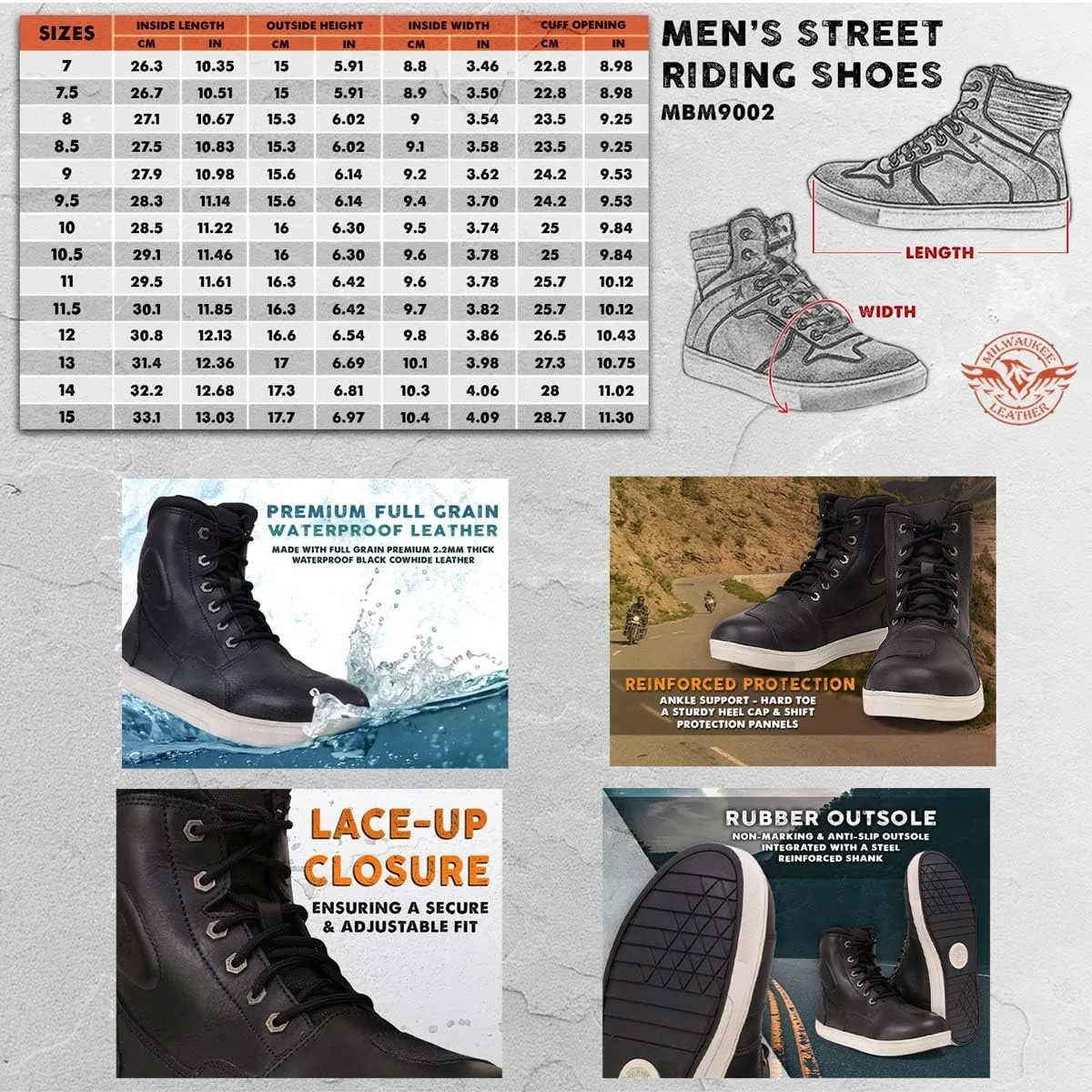 Milwaukee Leather Men's Motorcycle Reinforced Street Biker Casual Riding Shoes Leather Suede Canvas - 12