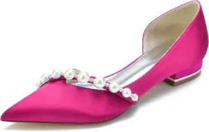 Minishion Ladies Evening Flats Fashion D-Orsay Pointed Toe Wedding Party Shoes with Pearl BR155