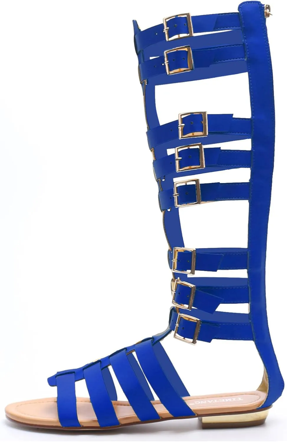 Minishion Women Tall Gladiator Sandals Knee High Strappy Summer Flats with Buckle TM027