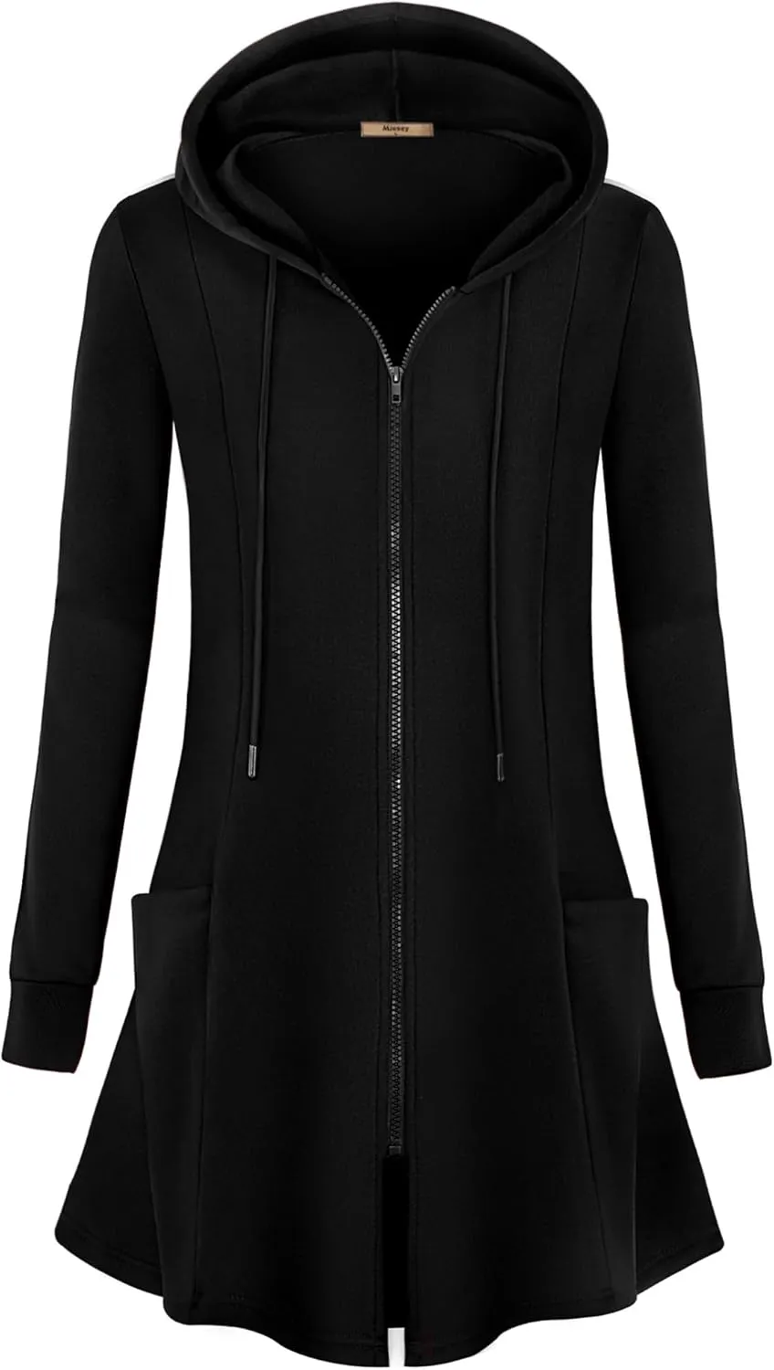 Miusey Womens Zip Up Long Hoodie Jacket Lightweight Tunic Sweatshirt Open Front Cardigan