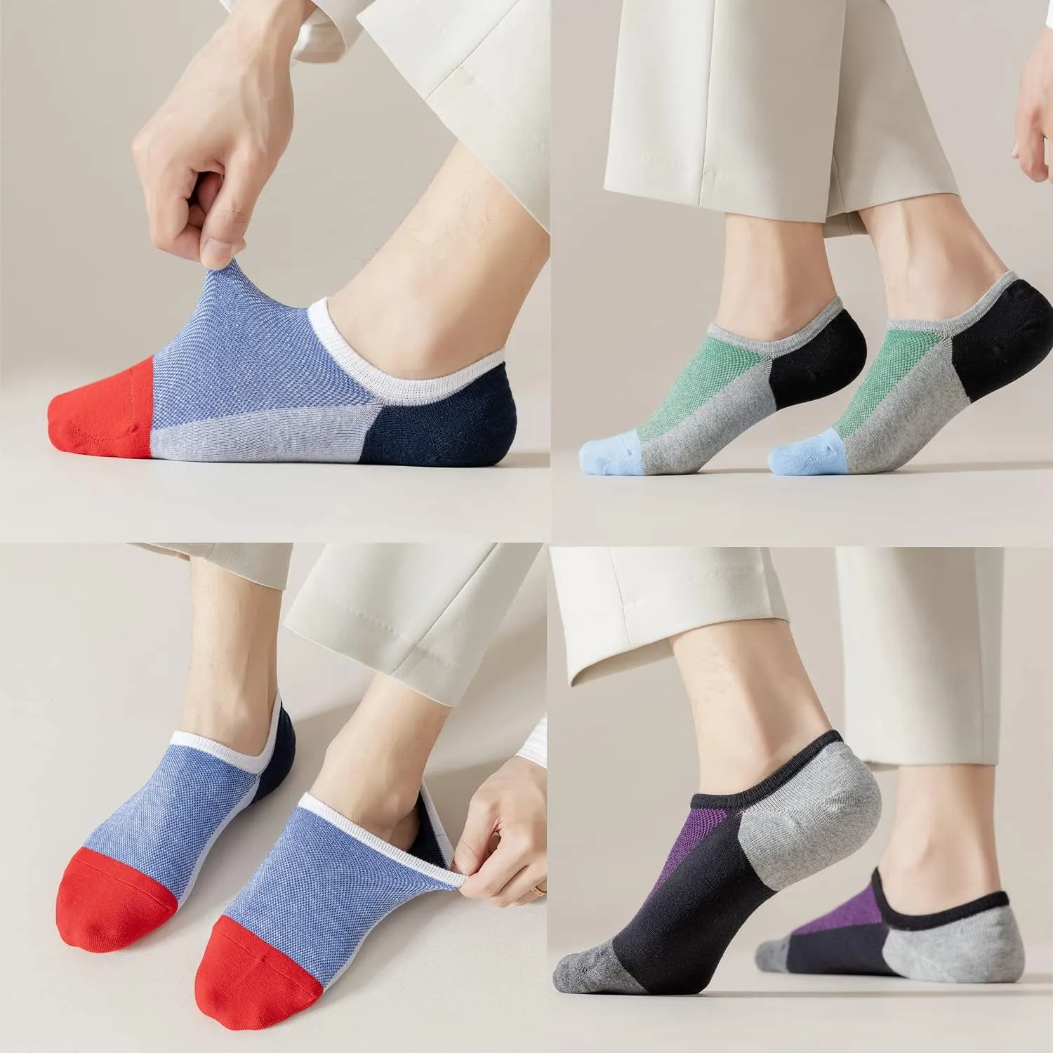 Mottee&Zconia No Show Sock Low Cut Ankle Short Socks for Men Basic Casual Anti-skid Cotton Socks with Non Slip Grips