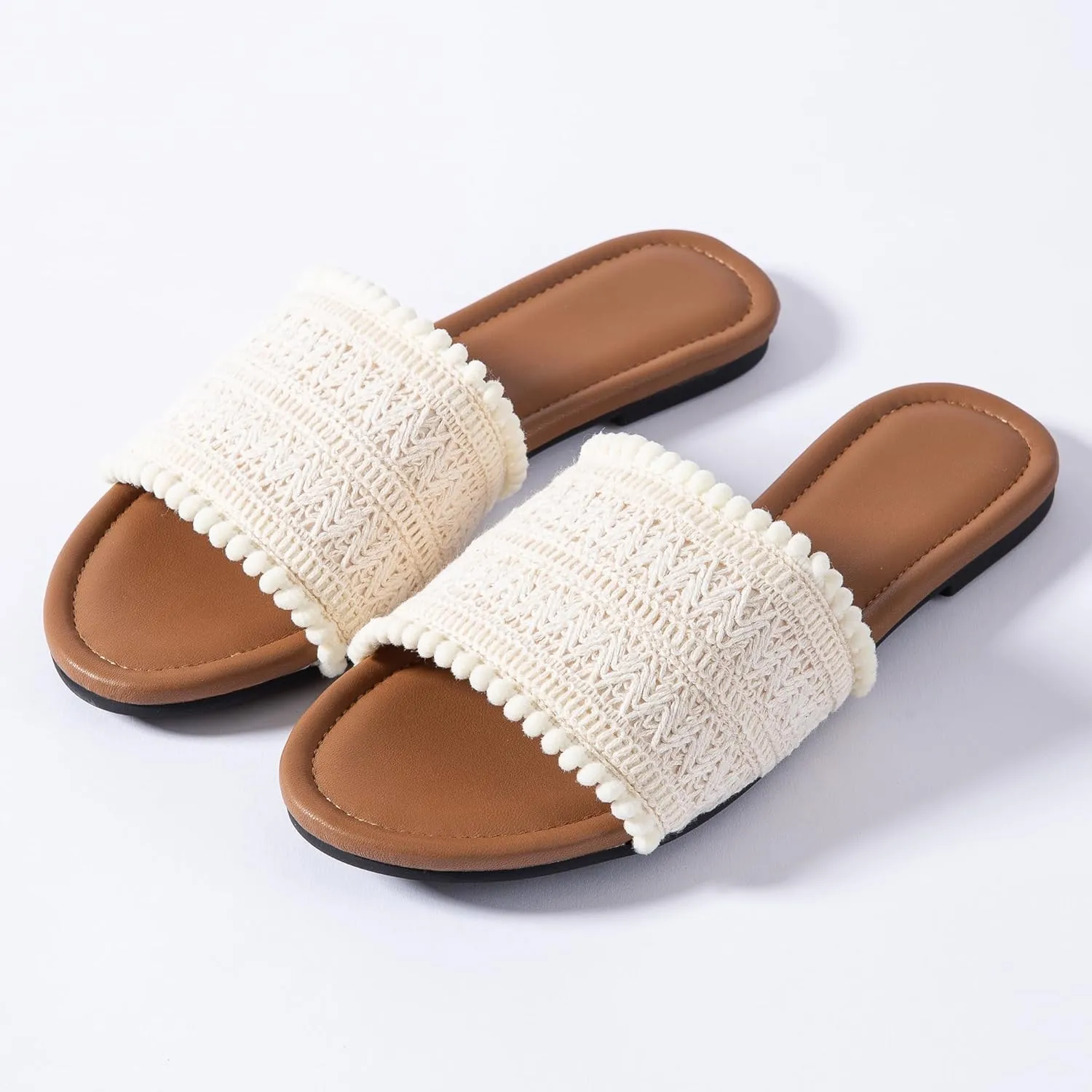Mtzyoa Women Flat Sandals Braided Leather Nude Summer Dressy Fashion Evening Party Wedding Sandals