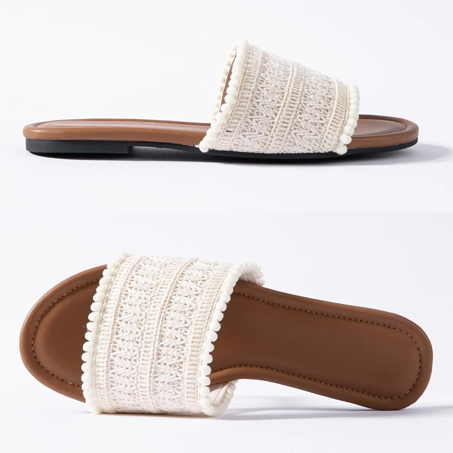 Mtzyoa Women Flat Sandals Braided Leather Nude Summer Dressy Fashion Evening Party Wedding Sandals