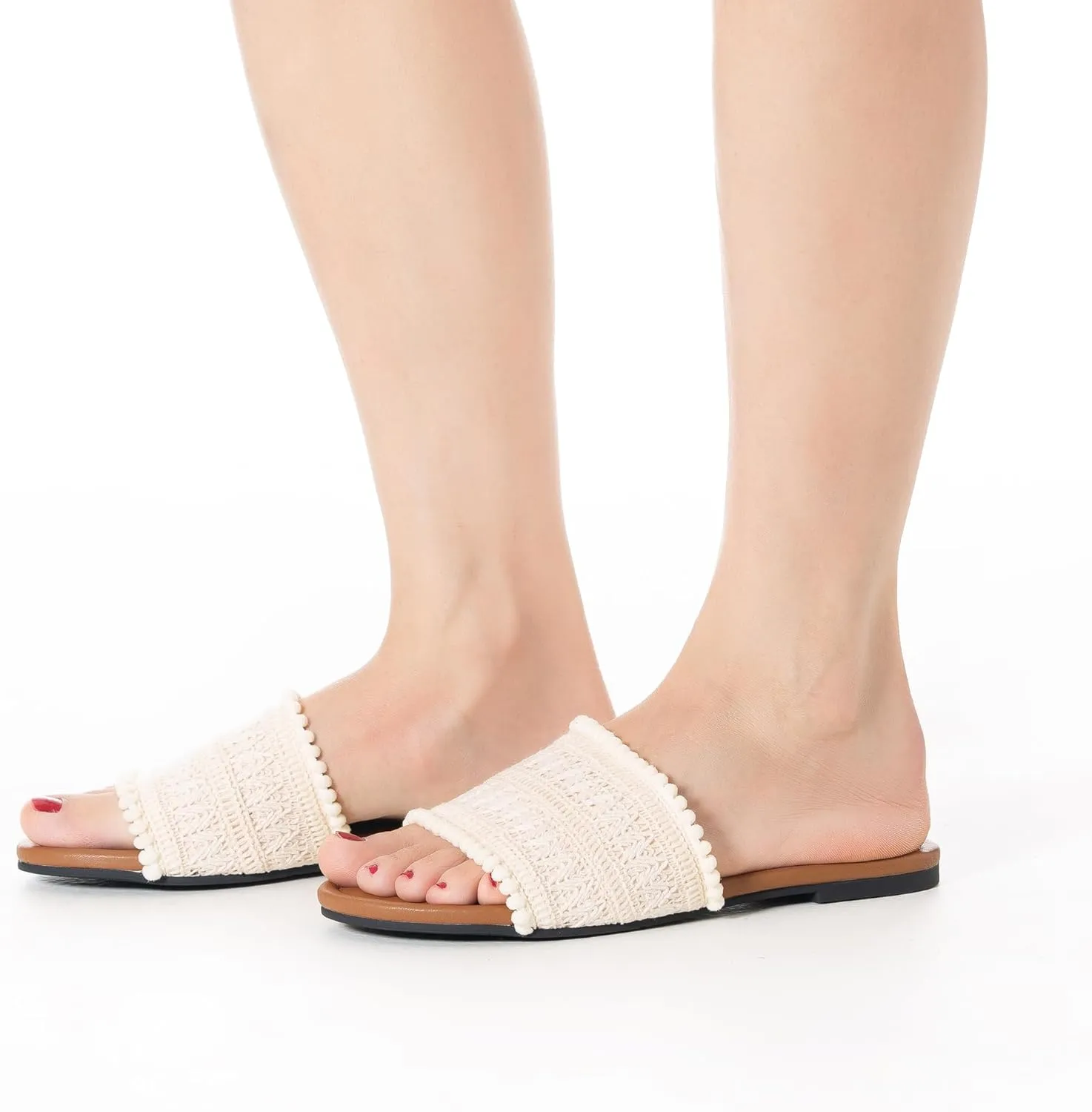 Mtzyoa Women Flat Sandals Braided Leather Nude Summer Dressy Fashion Evening Party Wedding Sandals