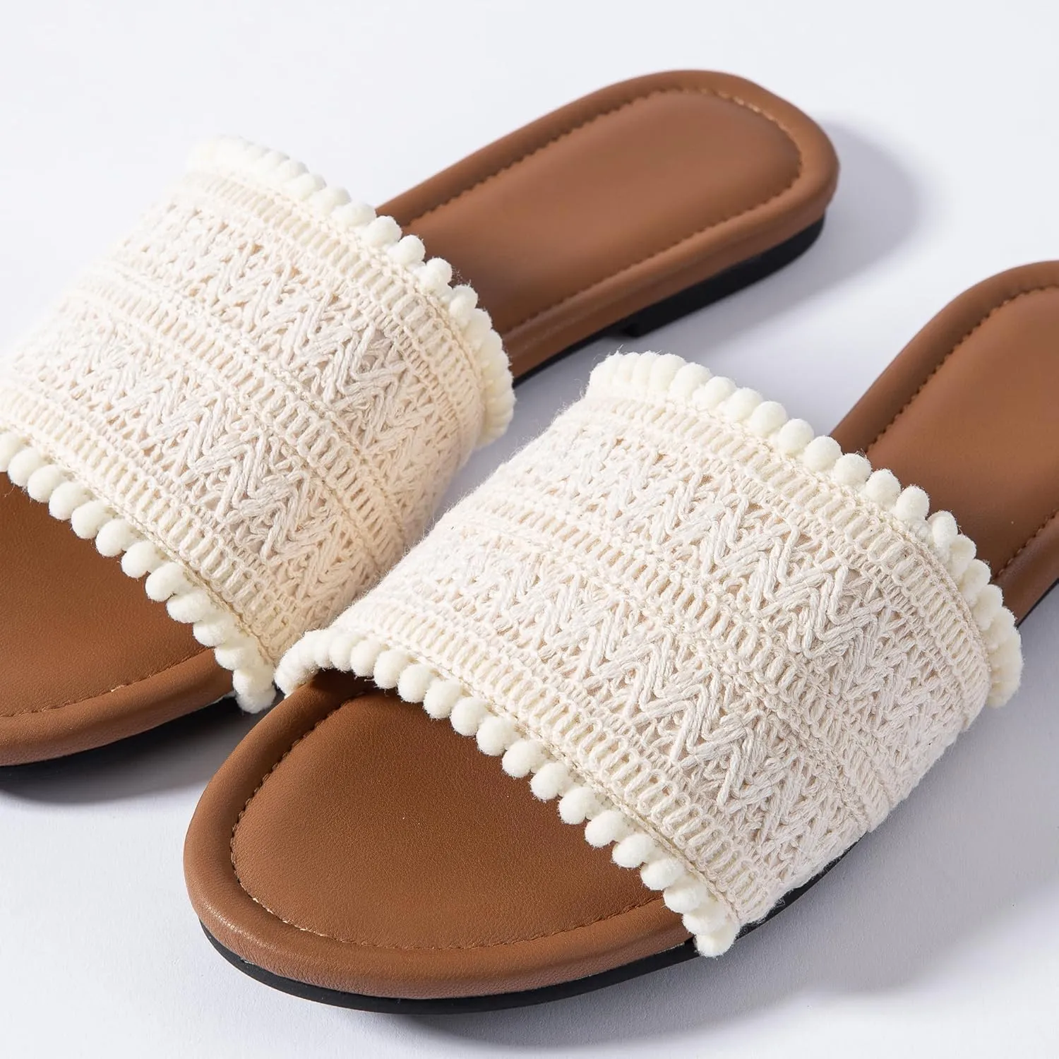 Mtzyoa Women Flat Sandals Braided Leather Nude Summer Dressy Fashion Evening Party Wedding Sandals