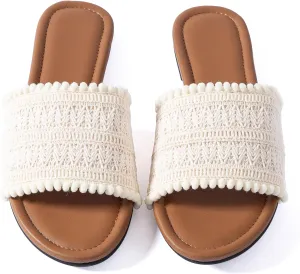 Mtzyoa Women Flat Sandals Braided Leather Nude Summer Dressy Fashion Evening Party Wedding Sandals