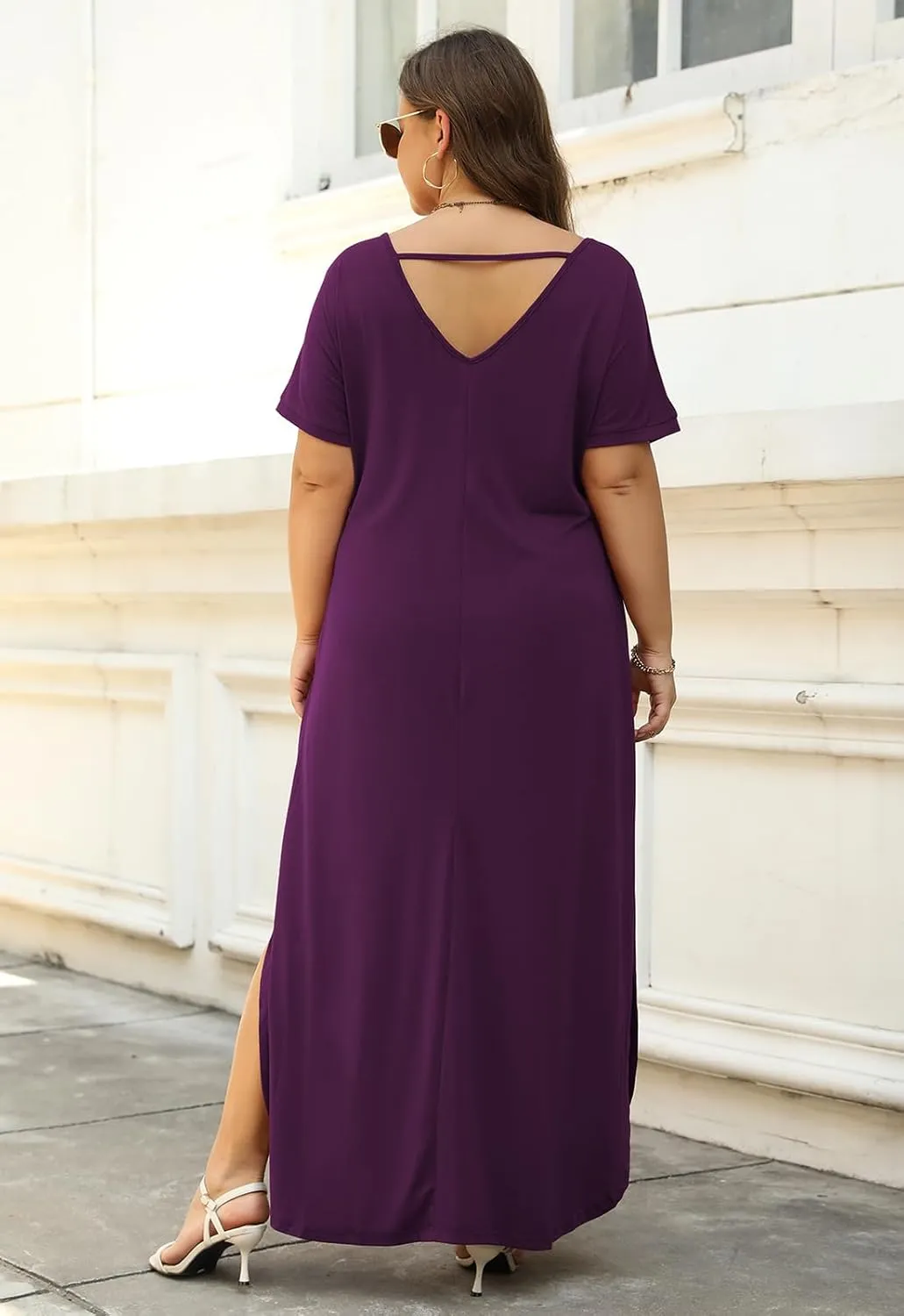Nemidor Plus Size Maxi Dresses for Curvy Women Casual Summer Slit Loose Short Sleeve Long Dress with Pocket 14-26
