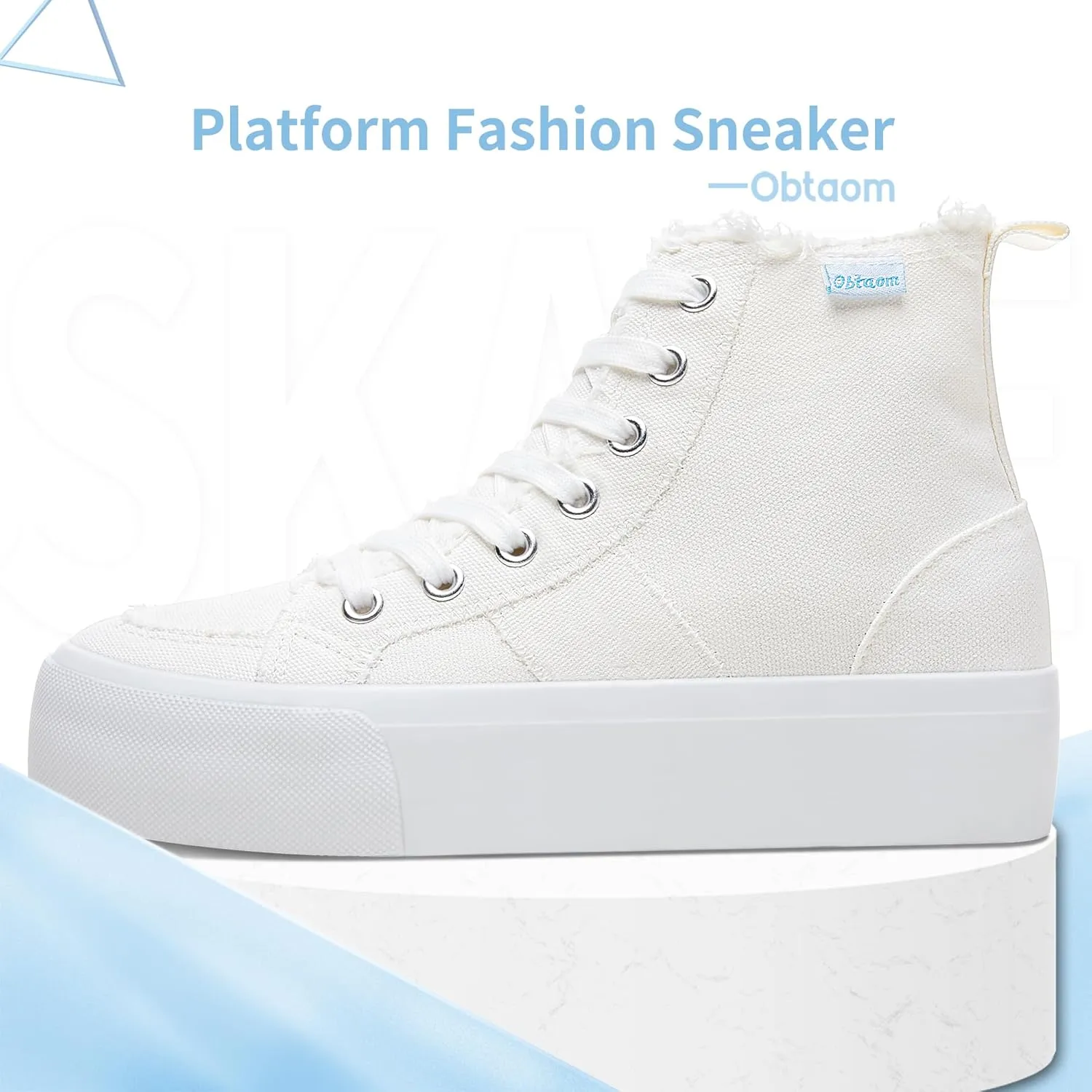 Obtaom High Top Platform Sneakers Women Mid Calf Play Canvas Shoes Washed Platform Skate Skateboard Shoe Casual Canvas Fashion Sneakers