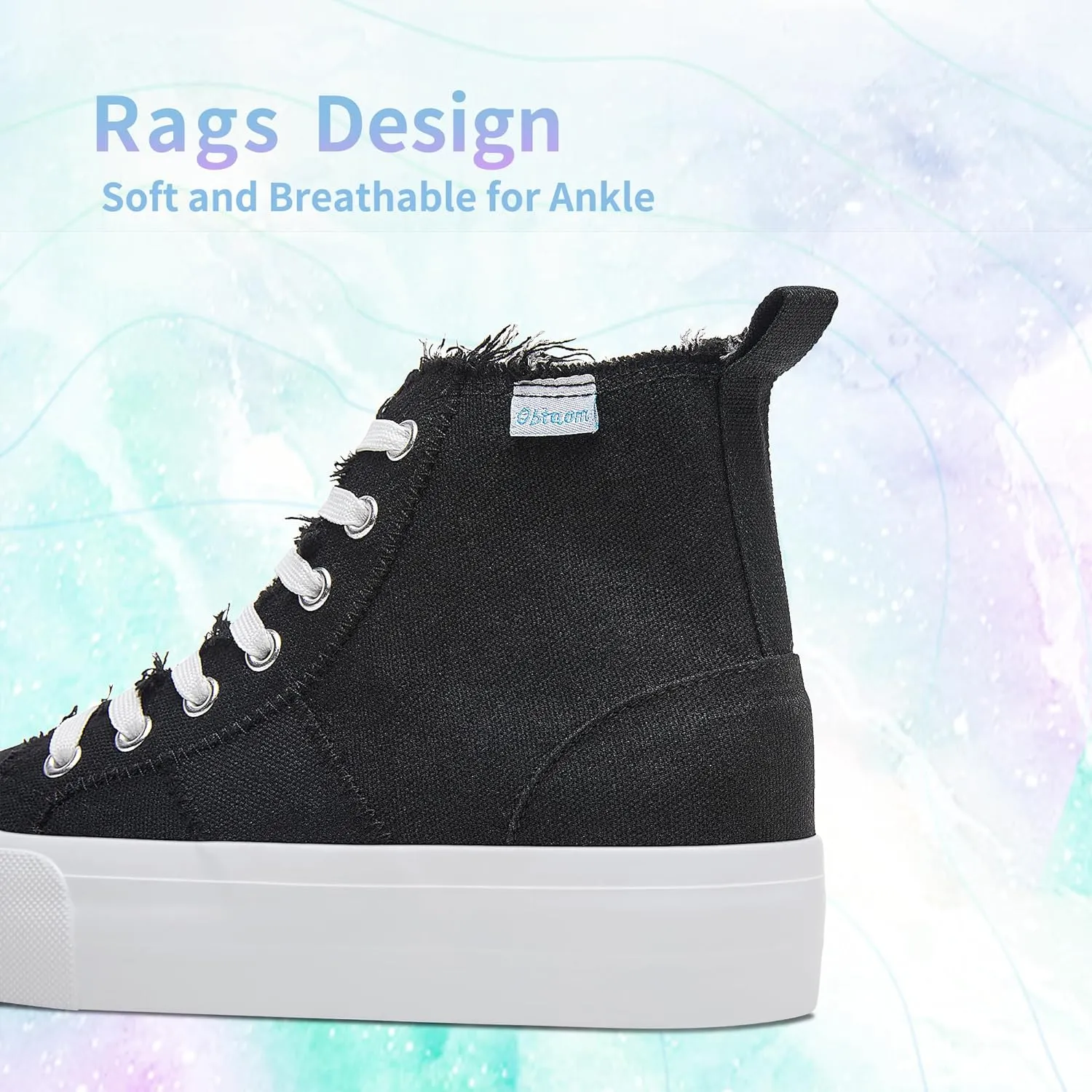 Obtaom High Top Platform Sneakers Women Mid Calf Play Canvas Shoes Washed Platform Skate Skateboard Shoe Casual Canvas Fashion Sneakers