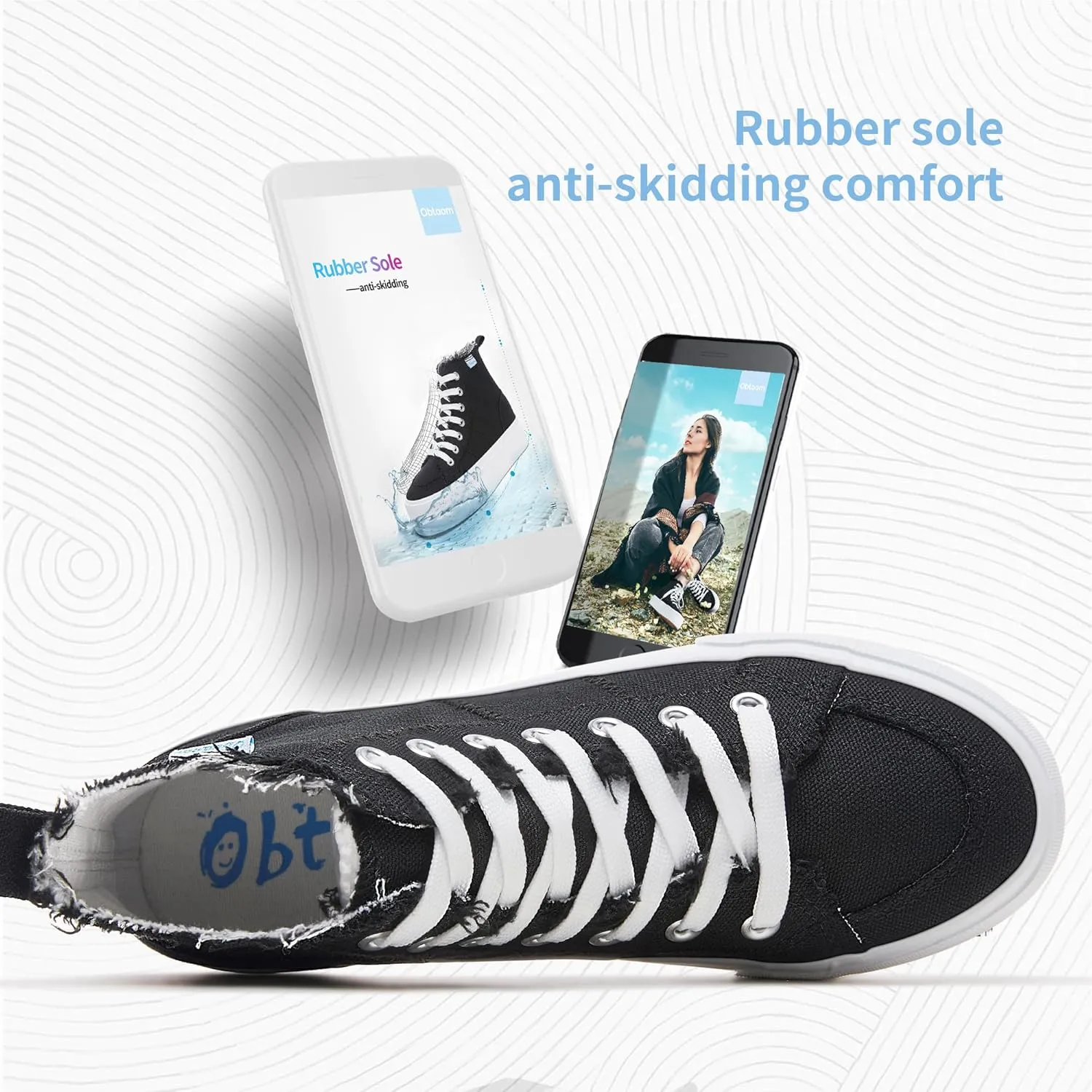 Obtaom High Top Platform Sneakers Women Mid Calf Play Canvas Shoes Washed Platform Skate Skateboard Shoe Casual Canvas Fashion Sneakers